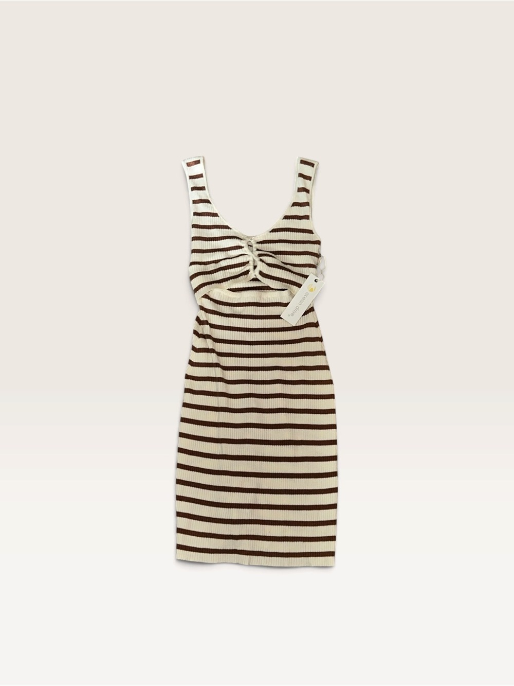 Ocean Drive Striped Midi Dress in Cream and Brown